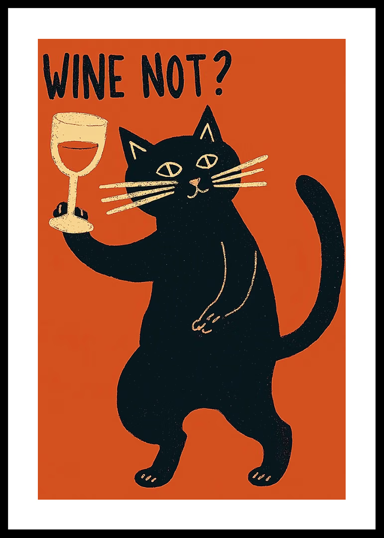 Wine Beer Bar - Stampa su tela con gatto nero