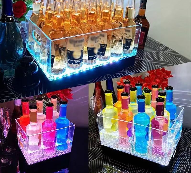 Wine Beer Bar - Secchiello per Ghiaccio Luminoso Quadrato, Secchiello