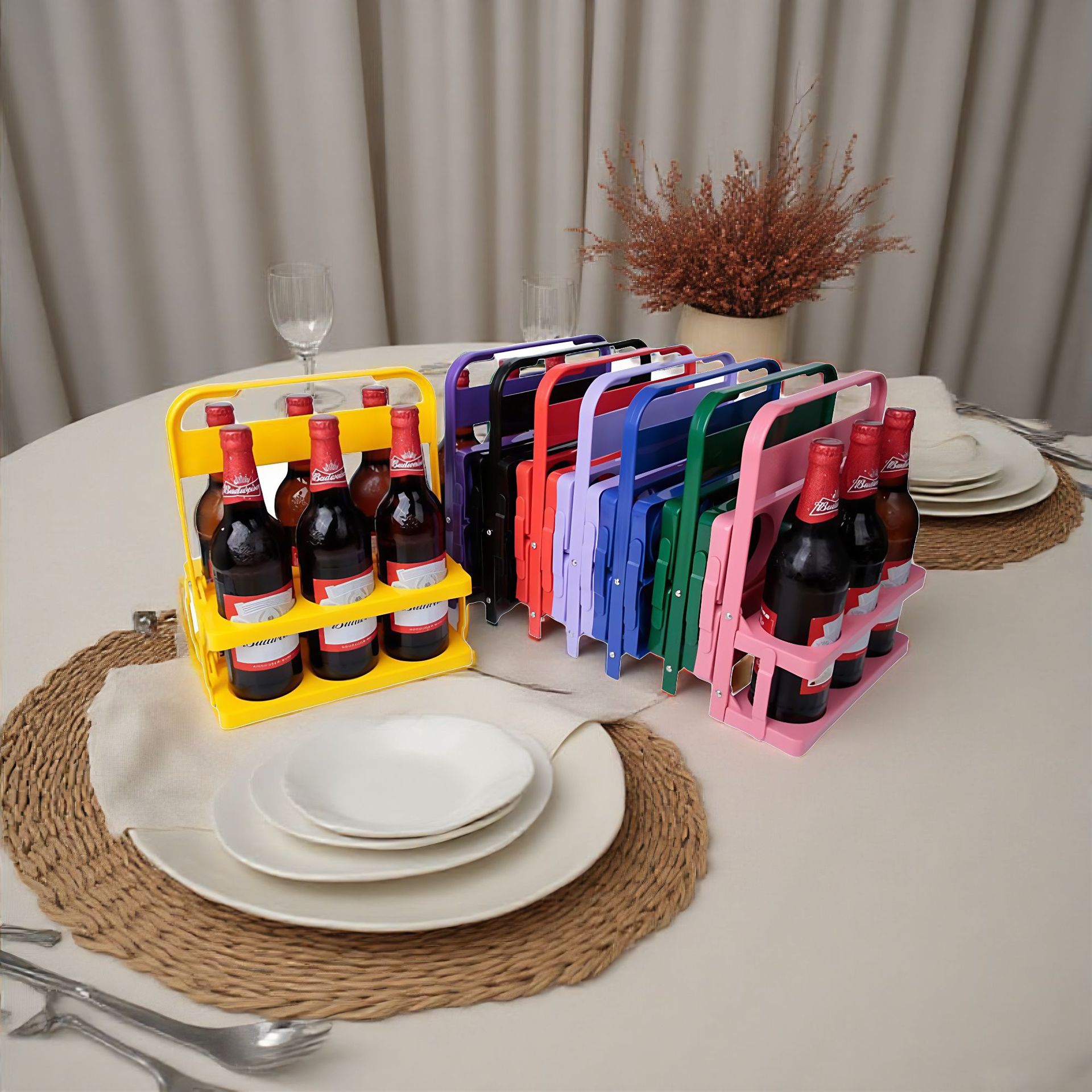 Wine Beer Rack - Portabottiglie pieghevole per sei bottiglie, cestino